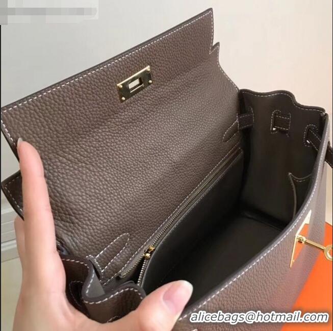 Top Grade Hermes Kelly 28cm Top Handle Bag in Epsom Leather H028 Etoupe Gold 2020