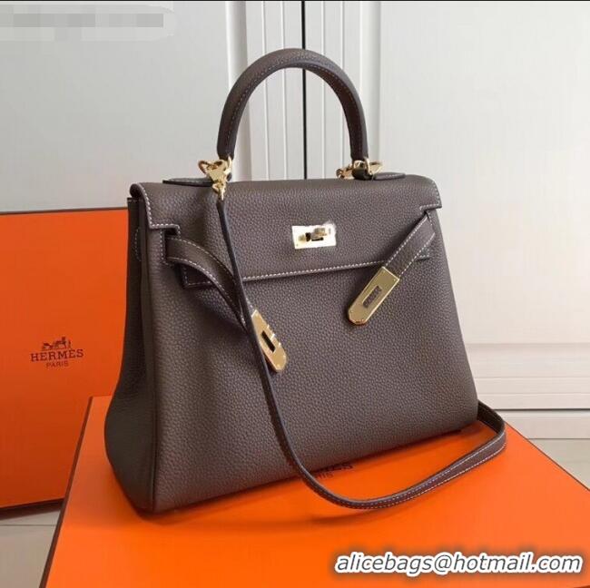 Top Grade Hermes Kelly 28cm Top Handle Bag in Epsom Leather H028 Etoupe Gold 2020