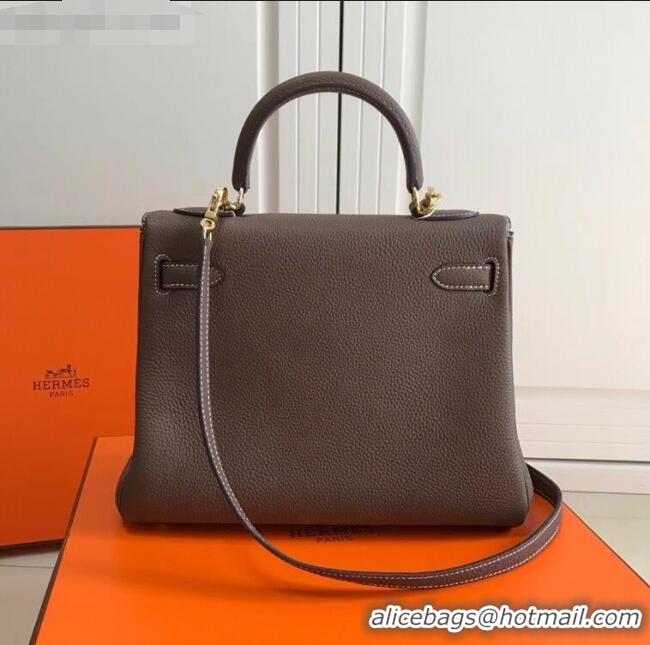 Top Grade Hermes Kelly 28cm Top Handle Bag in Epsom Leather H028 Etoupe Gold 2020