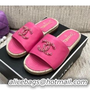 Low Cost Chanel Chain CC Lambskin Espadrilles Slide Sandals 022452 Pink 2021