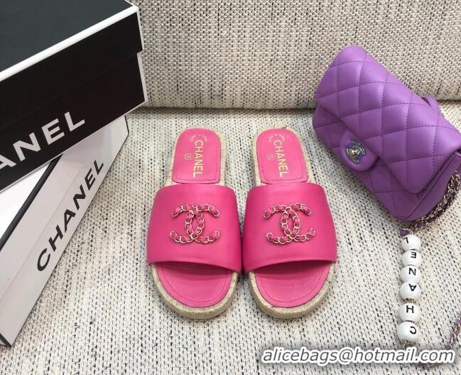 Low Cost Chanel Chain CC Lambskin Espadrilles Slide Sandals 022452 Pink 2021