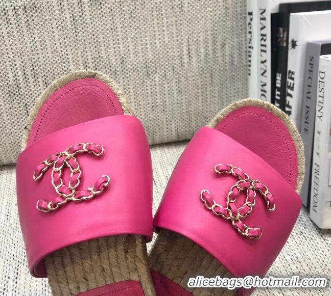 Low Cost Chanel Chain CC Lambskin Espadrilles Slide Sandals 022452 Pink 2021