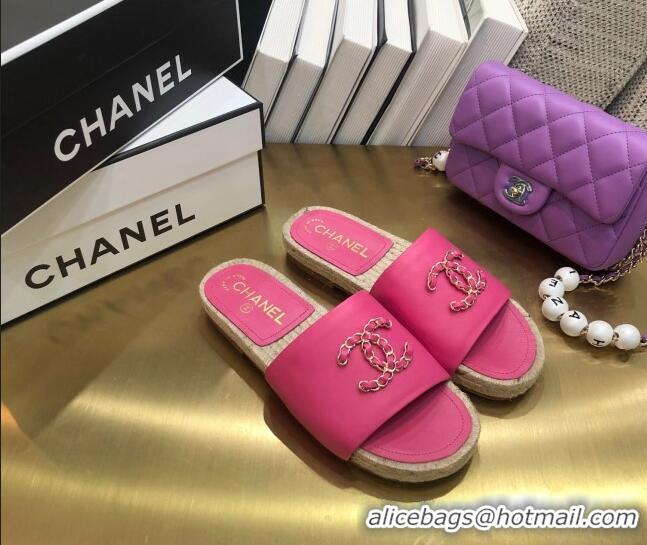 Low Cost Chanel Chain CC Lambskin Espadrilles Slide Sandals 022452 Pink 2021