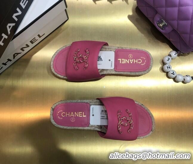 Low Cost Chanel Chain CC Lambskin Espadrilles Slide Sandals 022452 Pink 2021