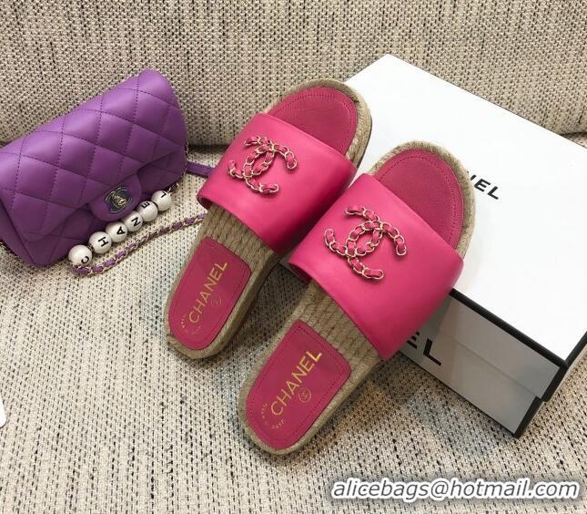 Low Cost Chanel Chain CC Lambskin Espadrilles Slide Sandals 022452 Pink 2021