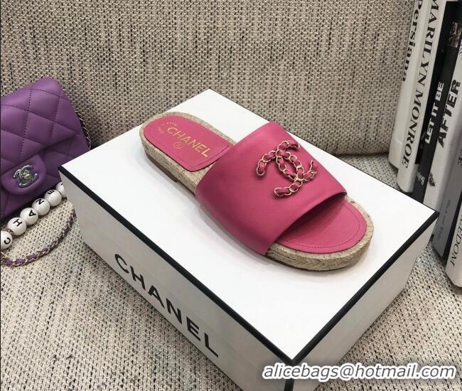 Low Cost Chanel Chain CC Lambskin Espadrilles Slide Sandals 022452 Pink 2021