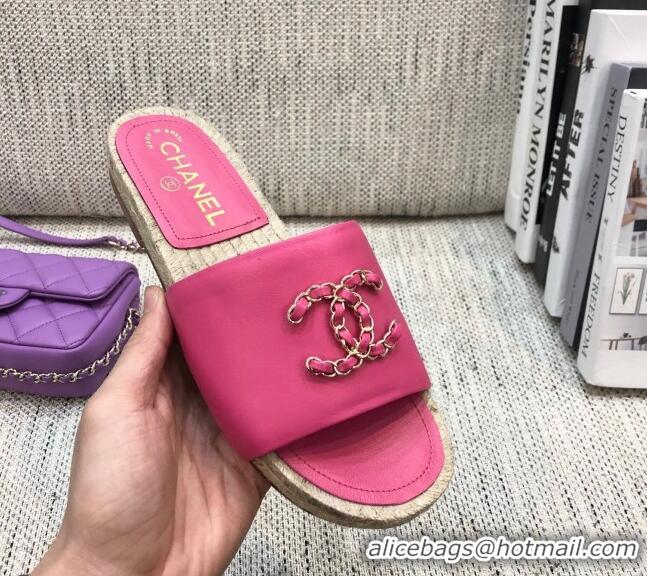 Low Cost Chanel Chain CC Lambskin Espadrilles Slide Sandals 022452 Pink 2021