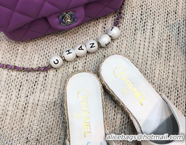 Top Quality Chanel Chain CC Lambskin Espadrilles Mules 022456 White 2021