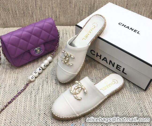 Top Quality Chanel Chain CC Lambskin Espadrilles Mules 022456 White 2021