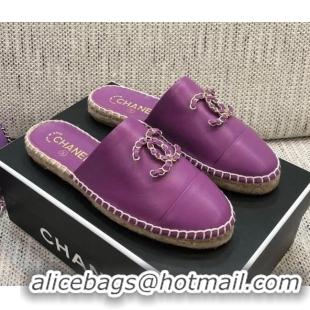 Best Luxury Chanel Chain CC Lambskin Espadrilles Mules 022456 Purple 2021