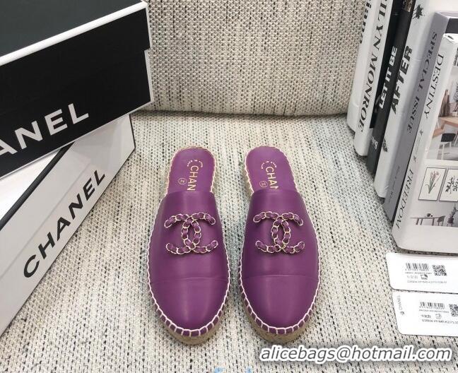 Best Luxury Chanel Chain CC Lambskin Espadrilles Mules 022456 Purple 2021