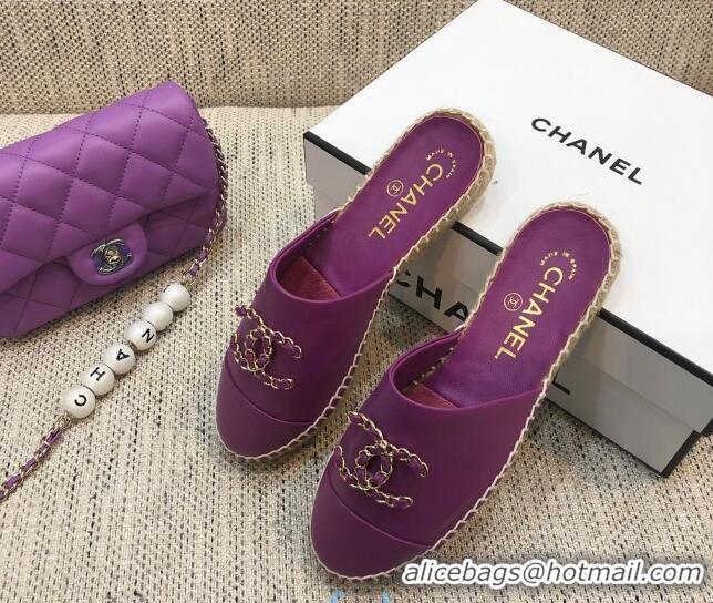 Best Luxury Chanel Chain CC Lambskin Espadrilles Mules 022456 Purple 2021