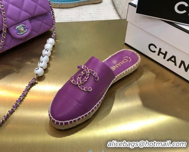 Best Luxury Chanel Chain CC Lambskin Espadrilles Mules 022456 Purple 2021