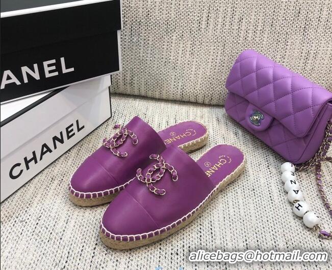 Best Luxury Chanel Chain CC Lambskin Espadrilles Mules 022456 Purple 2021