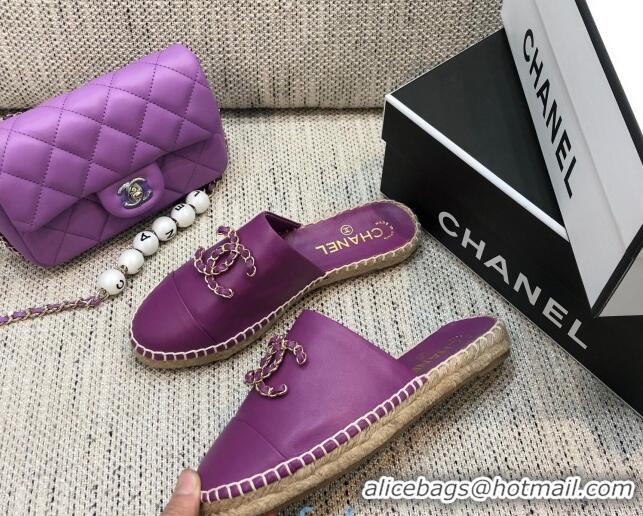 Best Luxury Chanel Chain CC Lambskin Espadrilles Mules 022456 Purple 2021