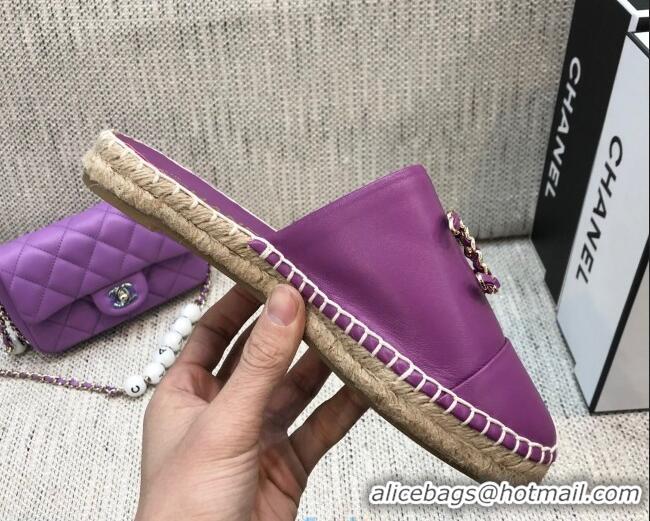 Best Luxury Chanel Chain CC Lambskin Espadrilles Mules 022456 Purple 2021