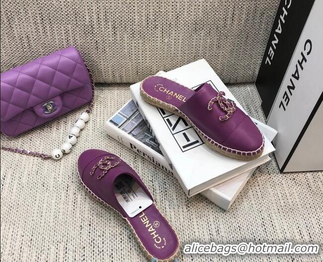 Best Luxury Chanel Chain CC Lambskin Espadrilles Mules 022456 Purple 2021