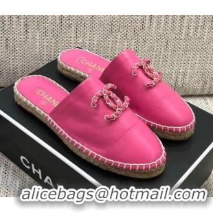 Good Quality Chanel Chain CC Lambskin Espadrilles Mules 022456 Pink 2021