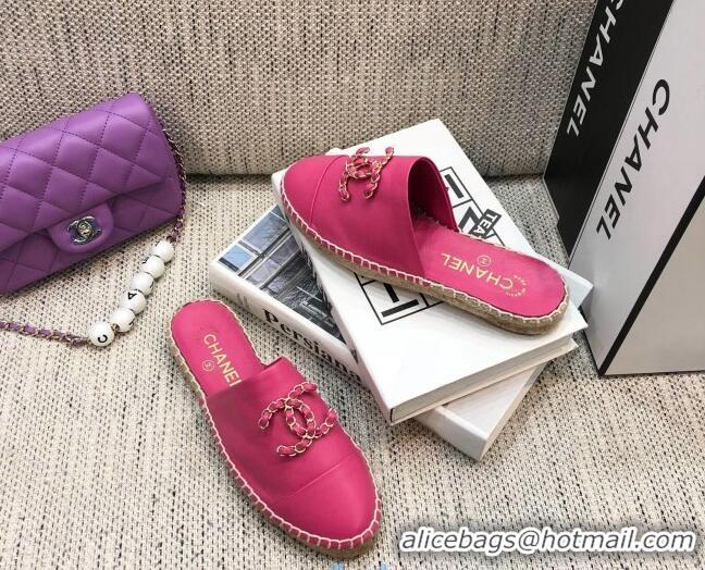 Good Quality Chanel Chain CC Lambskin Espadrilles Mules 022456 Pink 2021