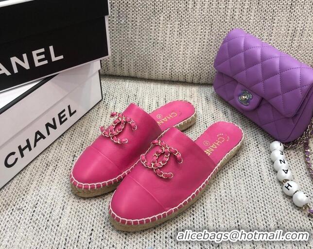 Good Quality Chanel Chain CC Lambskin Espadrilles Mules 022456 Pink 2021