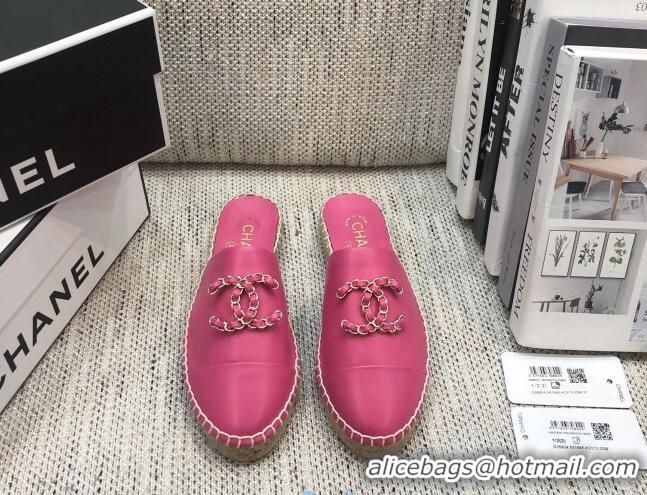 Good Quality Chanel Chain CC Lambskin Espadrilles Mules 022456 Pink 2021