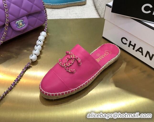 Good Quality Chanel Chain CC Lambskin Espadrilles Mules 022456 Pink 2021