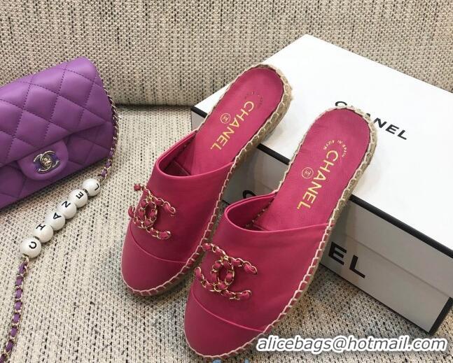 Good Quality Chanel Chain CC Lambskin Espadrilles Mules 022456 Pink 2021