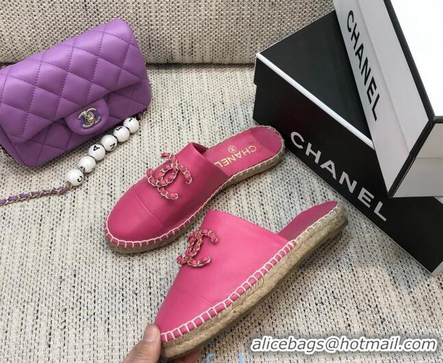 Good Quality Chanel Chain CC Lambskin Espadrilles Mules 022456 Pink 2021