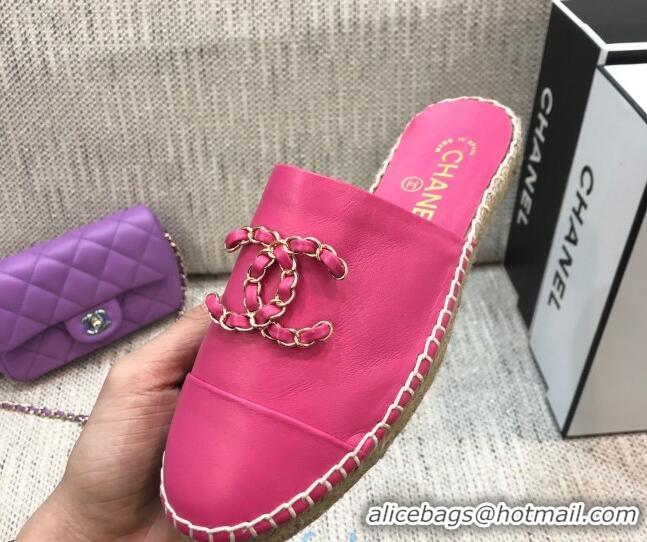 Good Quality Chanel Chain CC Lambskin Espadrilles Mules 022456 Pink 2021