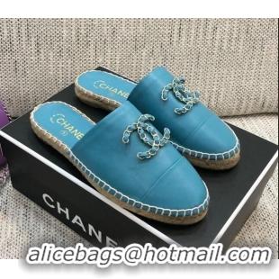 Classic Practical Chanel Chain CC Lambskin Espadrilles Mules 022456 Blue 2021