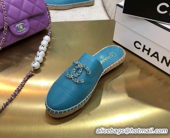 Classic Practical Chanel Chain CC Lambskin Espadrilles Mules 022456 Blue 2021