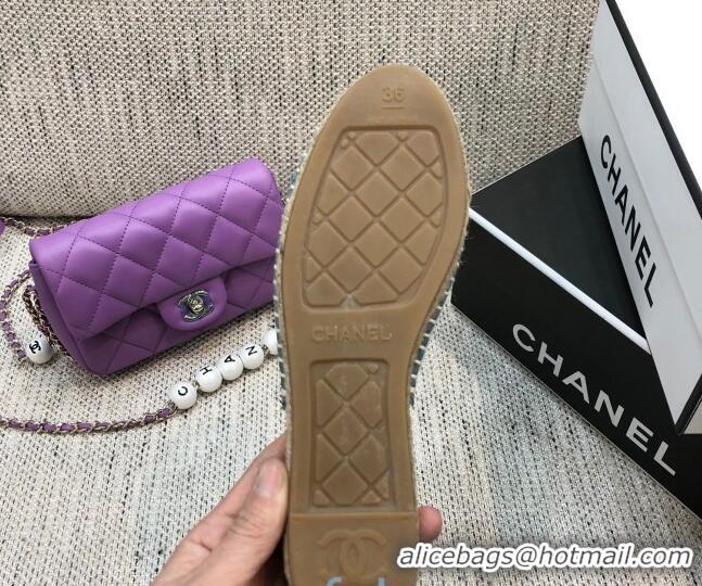 Classic Practical Chanel Chain CC Lambskin Espadrilles Mules 022456 Blue 2021