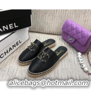 Good Product Chanel Chain CC Lambskin Espadrilles Mules 022456 Black 2021