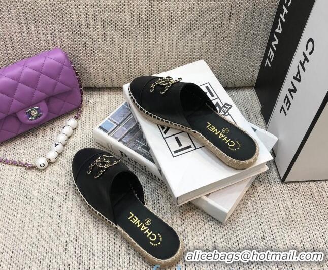 Good Product Chanel Chain CC Lambskin Espadrilles Mules 022456 Black 2021