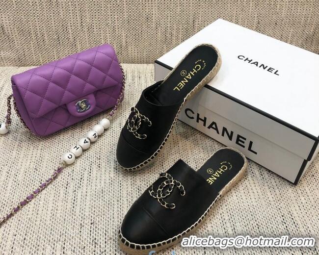 Good Product Chanel Chain CC Lambskin Espadrilles Mules 022456 Black 2021