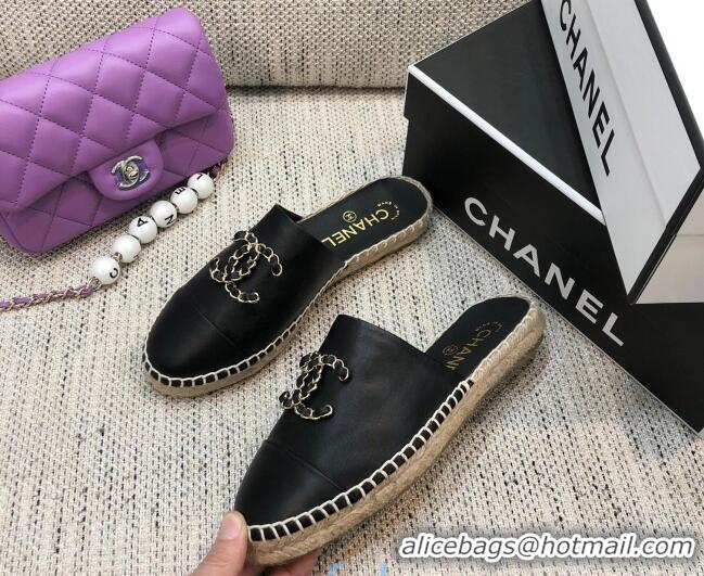 Good Product Chanel Chain CC Lambskin Espadrilles Mules 022456 Black 2021