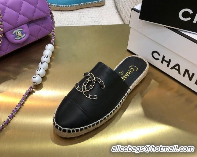 Good Product Chanel Chain CC Lambskin Espadrilles Mules 022456 Black 2021