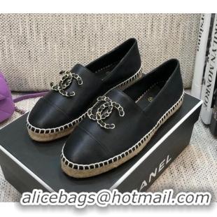 Shop Chanel Chain CC Lambskin Flat Espadrilles 022461 Black 2021