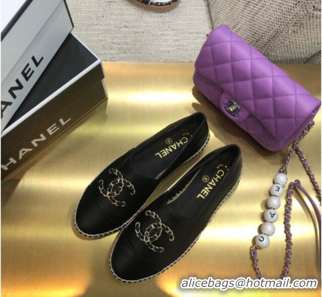 Shop Chanel Chain CC Lambskin Flat Espadrilles 022461 Black 2021