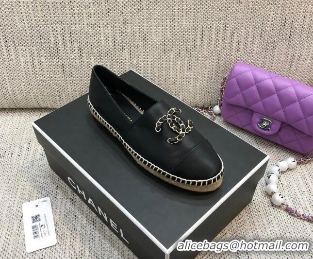 Shop Chanel Chain CC Lambskin Flat Espadrilles 022461 Black 2021