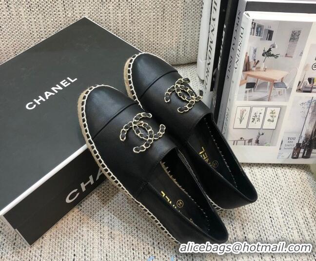 Shop Chanel Chain CC Lambskin Flat Espadrilles 022461 Black 2021