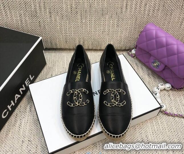 Shop Chanel Chain CC Lambskin Flat Espadrilles 022461 Black 2021