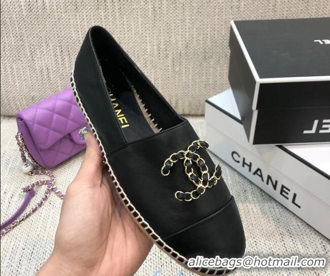 Shop Chanel Chain CC Lambskin Flat Espadrilles 022461 Black 2021