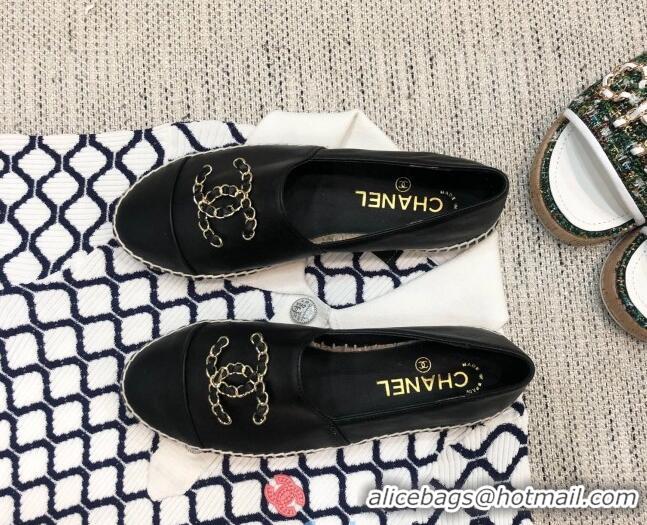 Shop Chanel Chain CC Lambskin Flat Espadrilles 022461 Black 2021