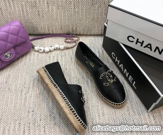 Shop Chanel Chain CC Lambskin Flat Espadrilles 022461 Black 2021