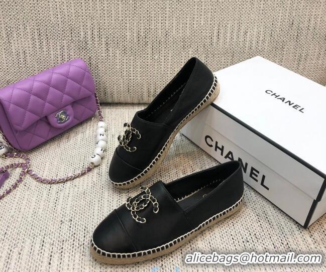 Shop Chanel Chain CC Lambskin Flat Espadrilles 022461 Black 2021