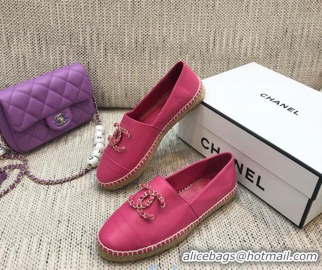 Top Quality Chanel Chain CC Lambskin Flat Espadrilles 022461 Pink 2021