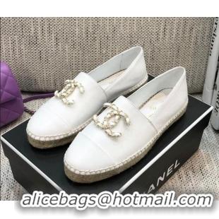 Low Cost Chanel Chain CC Lambskin Flat Espadrilles 022461 White 2021