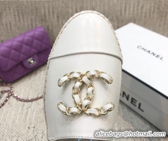 Low Cost Chanel Chain CC Lambskin Flat Espadrilles 022461 White 2021