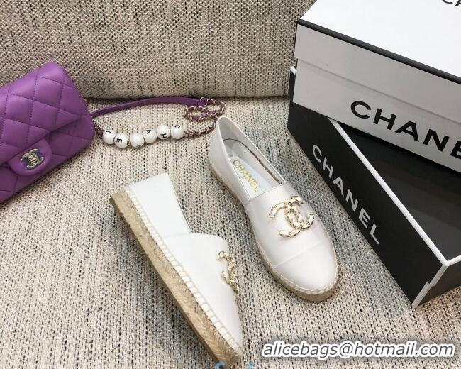 Low Cost Chanel Chain CC Lambskin Flat Espadrilles 022461 White 2021